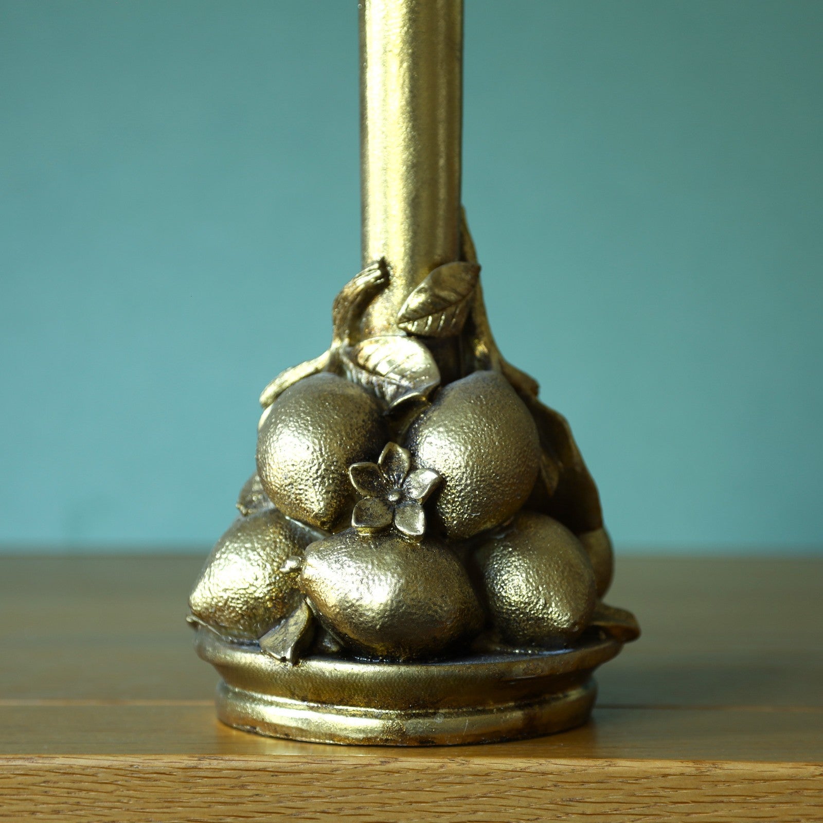 Resin Antique Gold Lemons Candlestick Taper/Dinner Candle Holder Table Decor