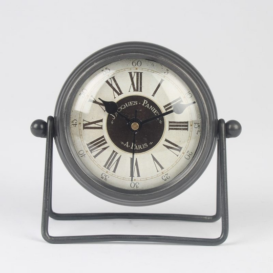 Metal Grey Mantel Clock on Stand Numeral Rustic Shabby Chic Tabletop  Time Piece