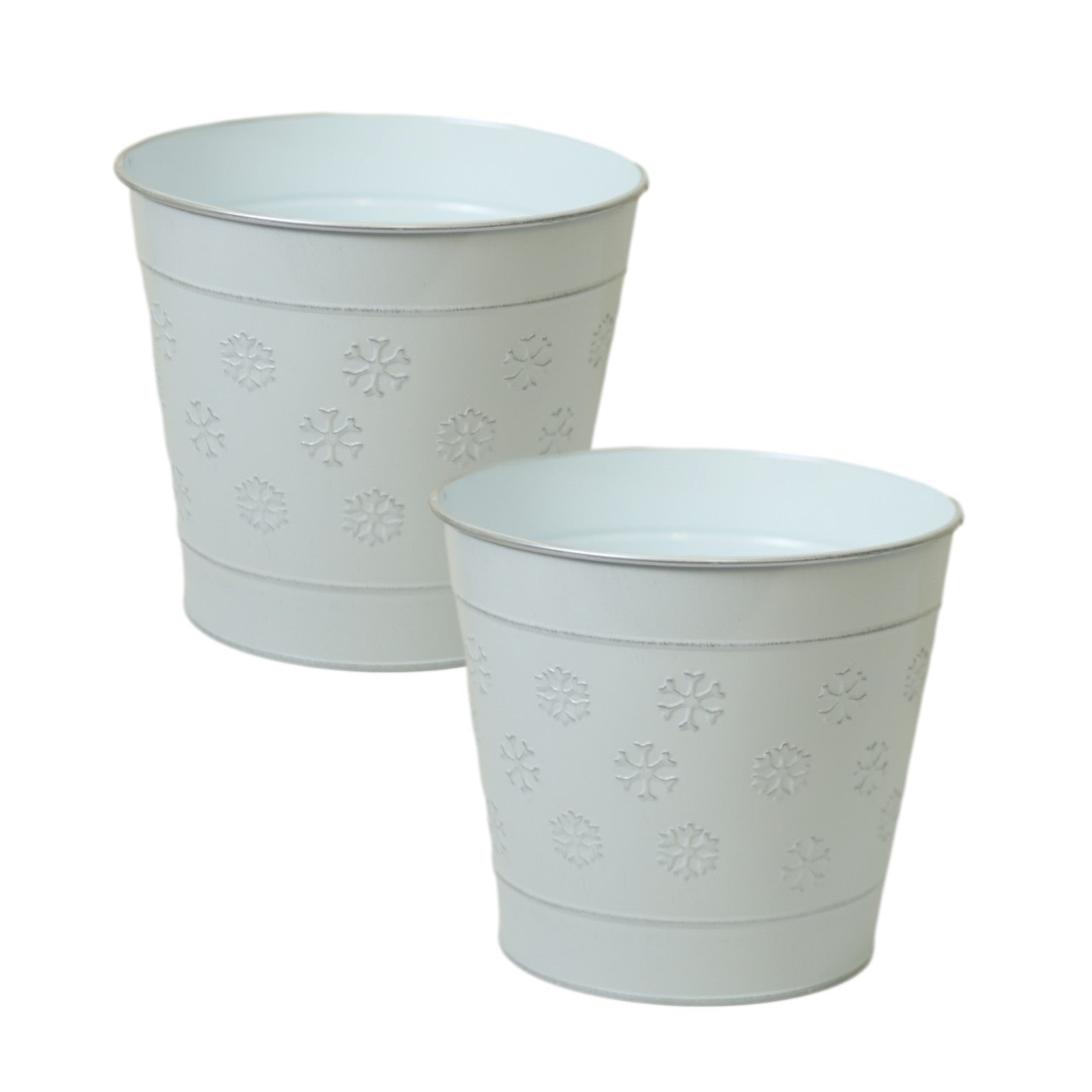 White Metal Plant Pot 18cm Snowflake Embossed Winter Christmas Festive Xmas Pot