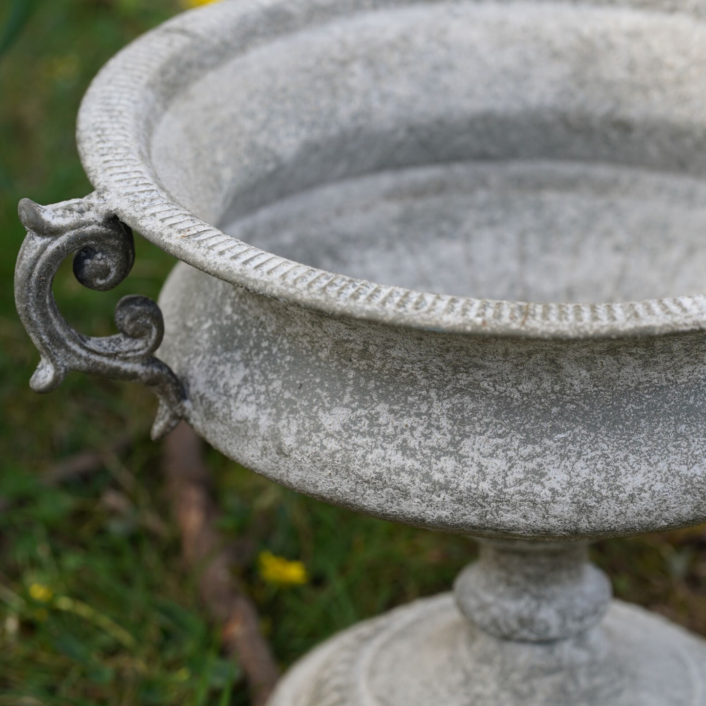 Vase with Handles Grey Urn  Wrought Iron 37cm Vintage Antique Planter Ornament