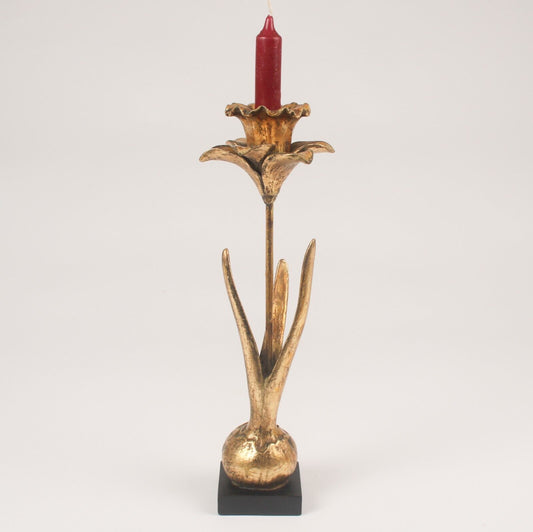 34cm Candle Holder Gold Resin Daffodils Flower Dinner Tapered Candle Holder