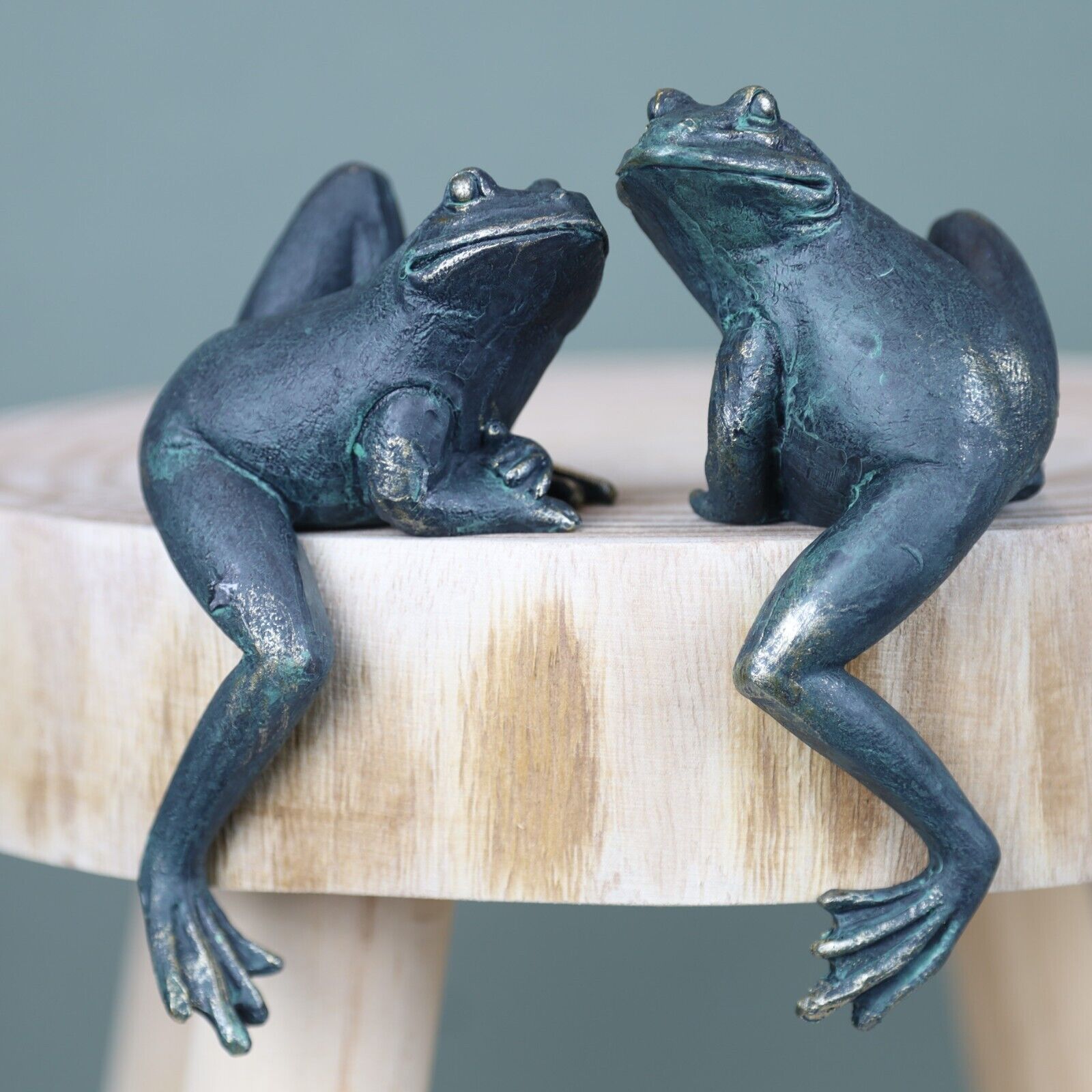 2Pc Climbing Frogs Shelf Sitting Bronze Effect Resin Animal Sculptures Gift