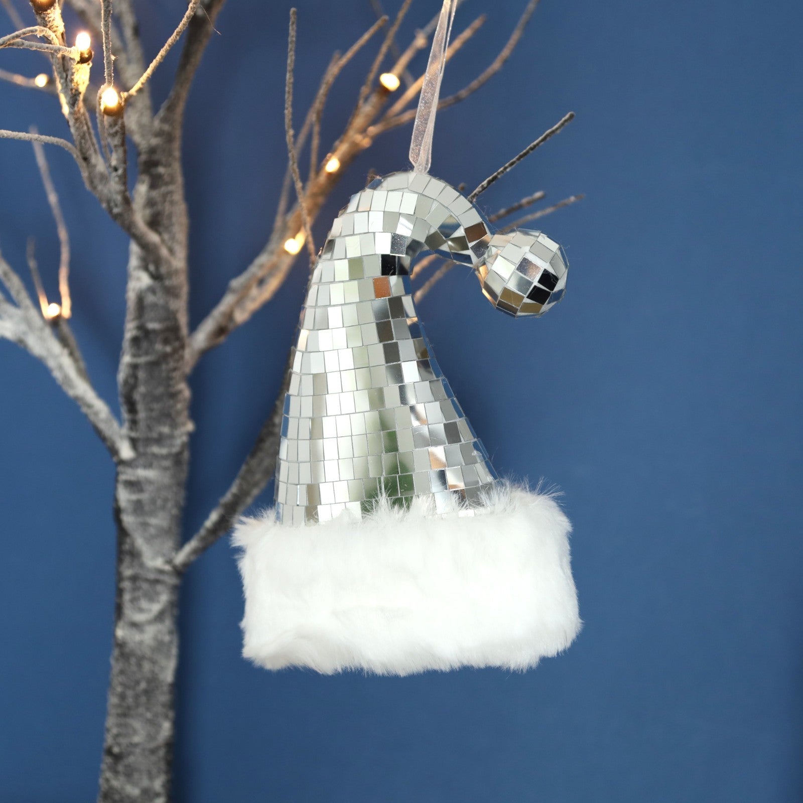 2Pc Disco Santa Hat Hanging Festive Sparkly Christmas Tree Ornament Bauble Xmas