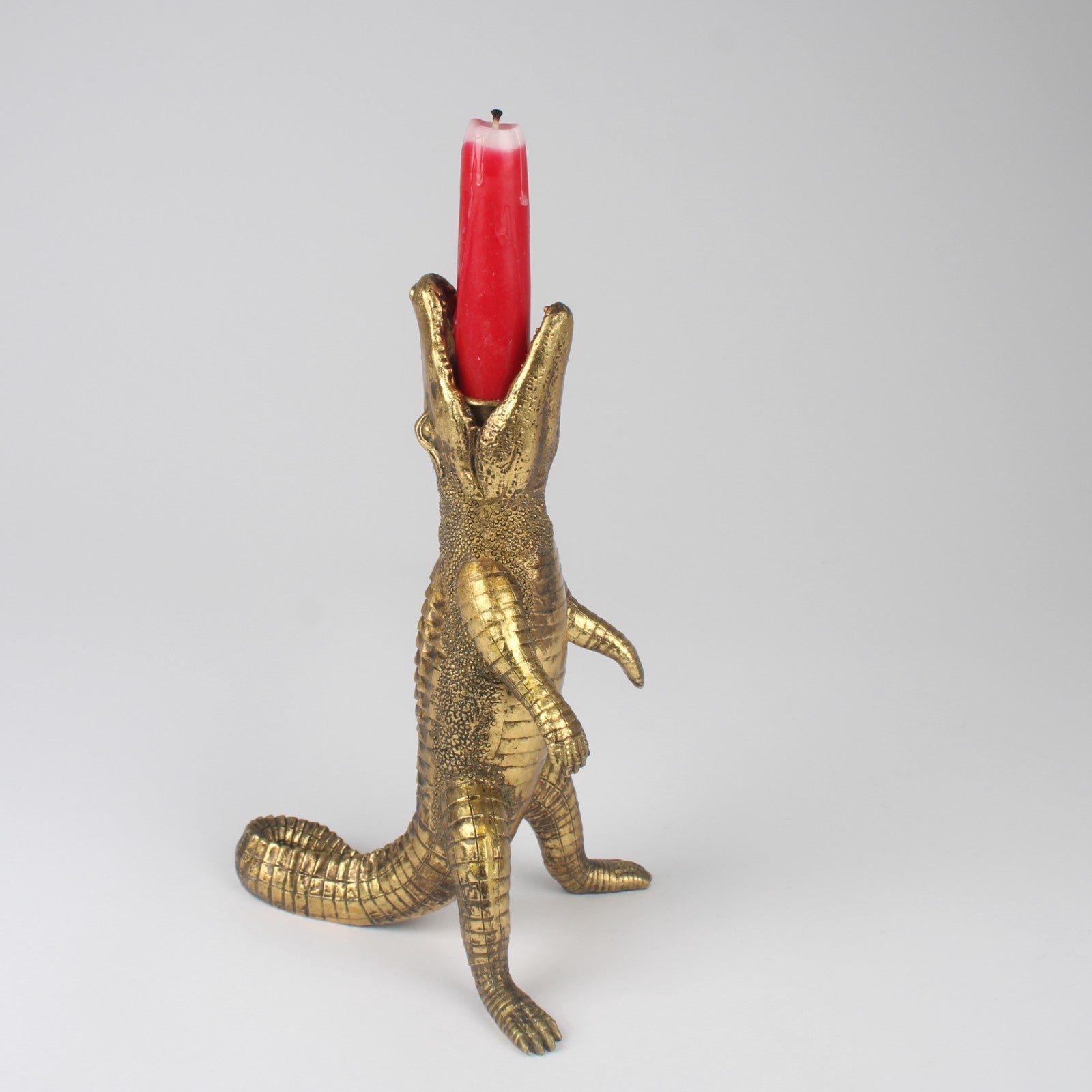 Resin Gold Gobbling Alligator Taper Dinner Candle Stick Holder Antique Statue