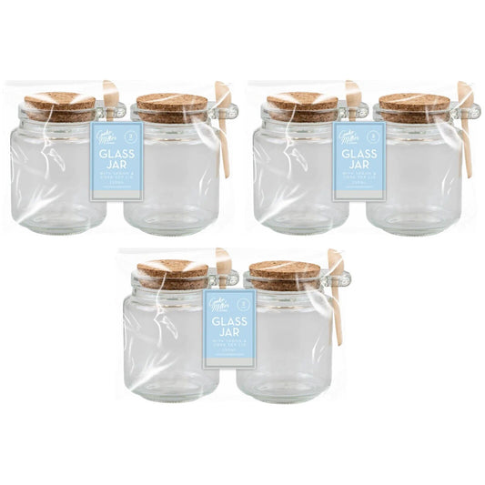6Pc Glass Jars Airtight Cork Top, Wooden Spoon 250ML Storage Herb Spices Kitchen