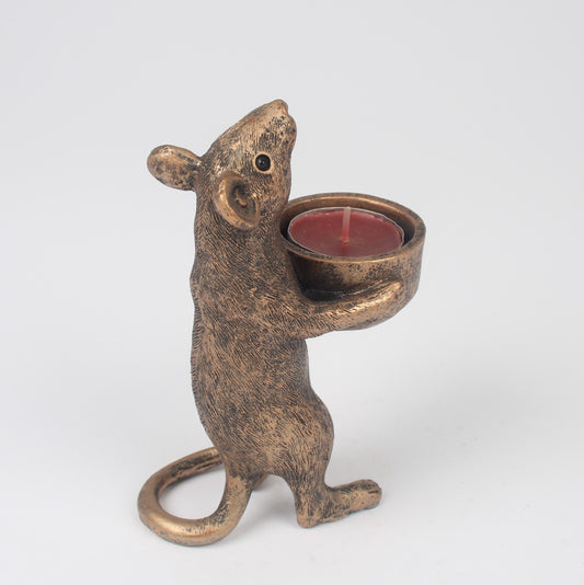 Resin Bronze Mouse Tealight Votive Candle Holder Shelf Sitter Ornament Mice Gift