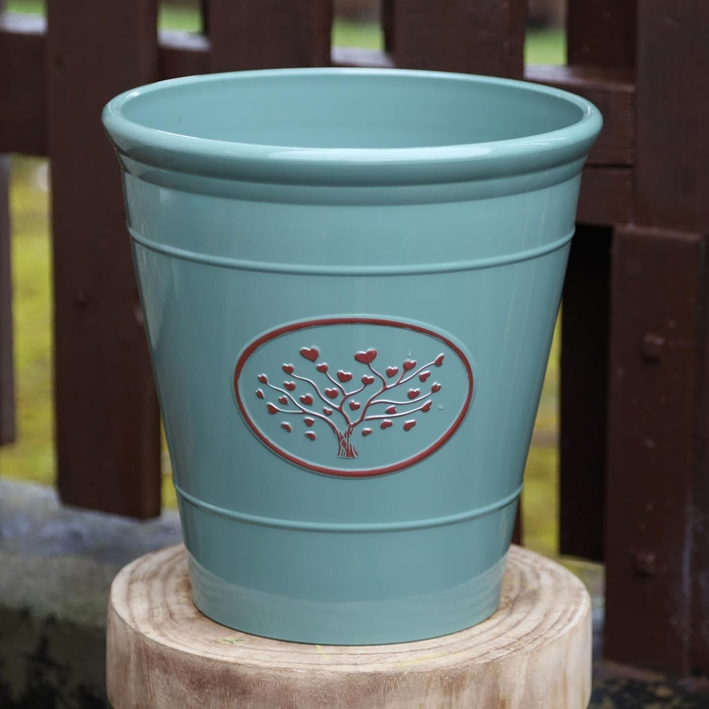 Plastic Olive Green Planter 30cm Round Indoor Outdoor 14L Gloss Garden Plant Pot