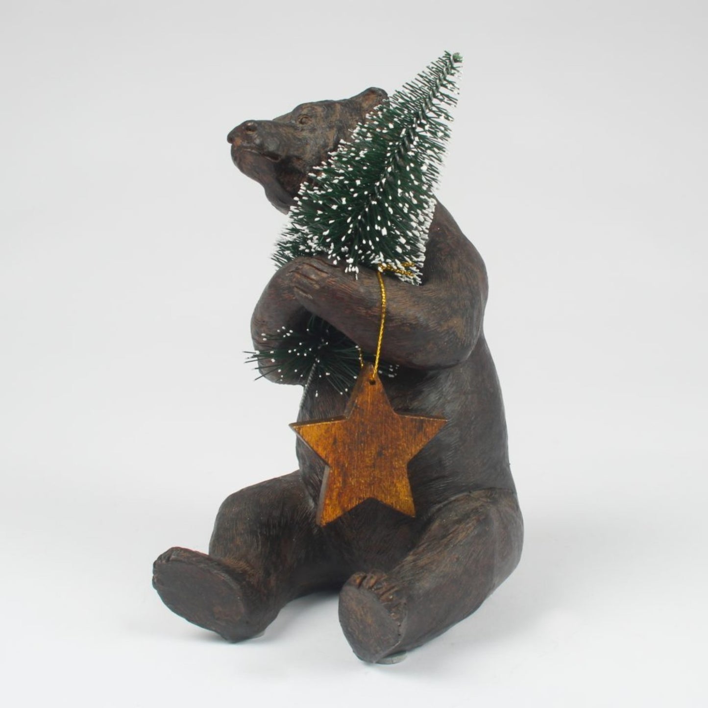 Christmas Brown Resin Bear with Tree Gold Star Home Office Shelfsitter Ornament