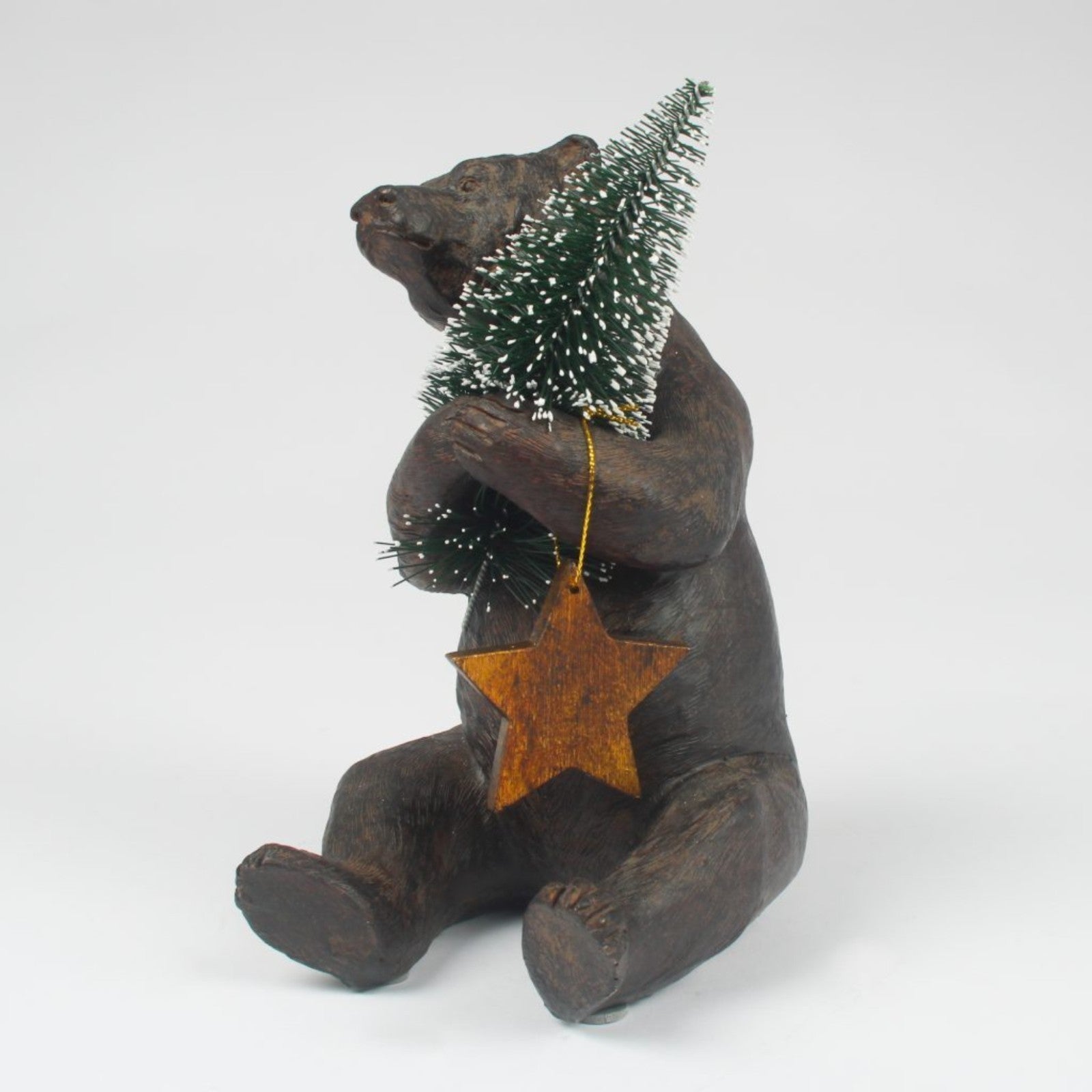 Christmas Brown Resin Bear with Tree Gold Star Home Office Shelfsitter Ornament