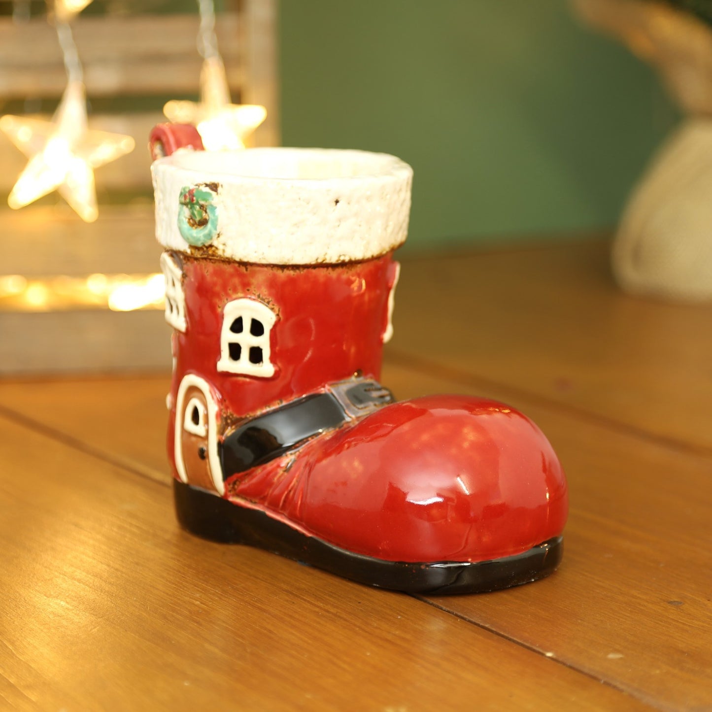 Ceramic Red Santa Boot Wax Melt Burner Christmas Shoe Wax Warmer Xmas Ornament