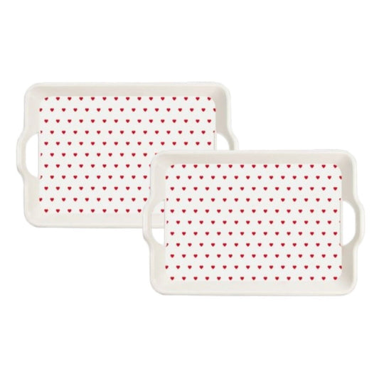 2Pc Valentine Day Heart Printed Plastic Tray Appetizer Snack Dish Tray Her Gift