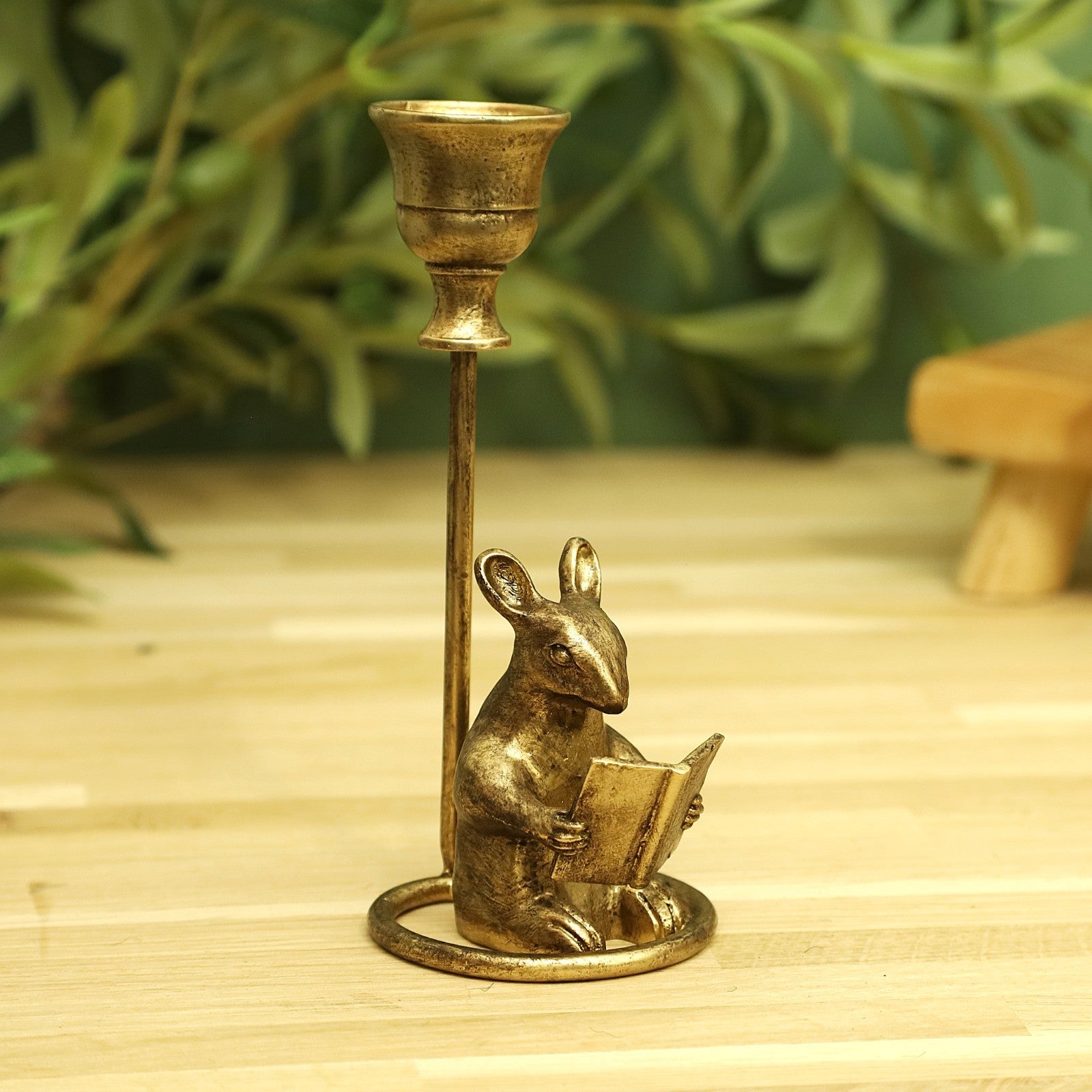 Metal Mouse Candle Holder Antique Gold Reading Mice Dinner Candlestick Ornament