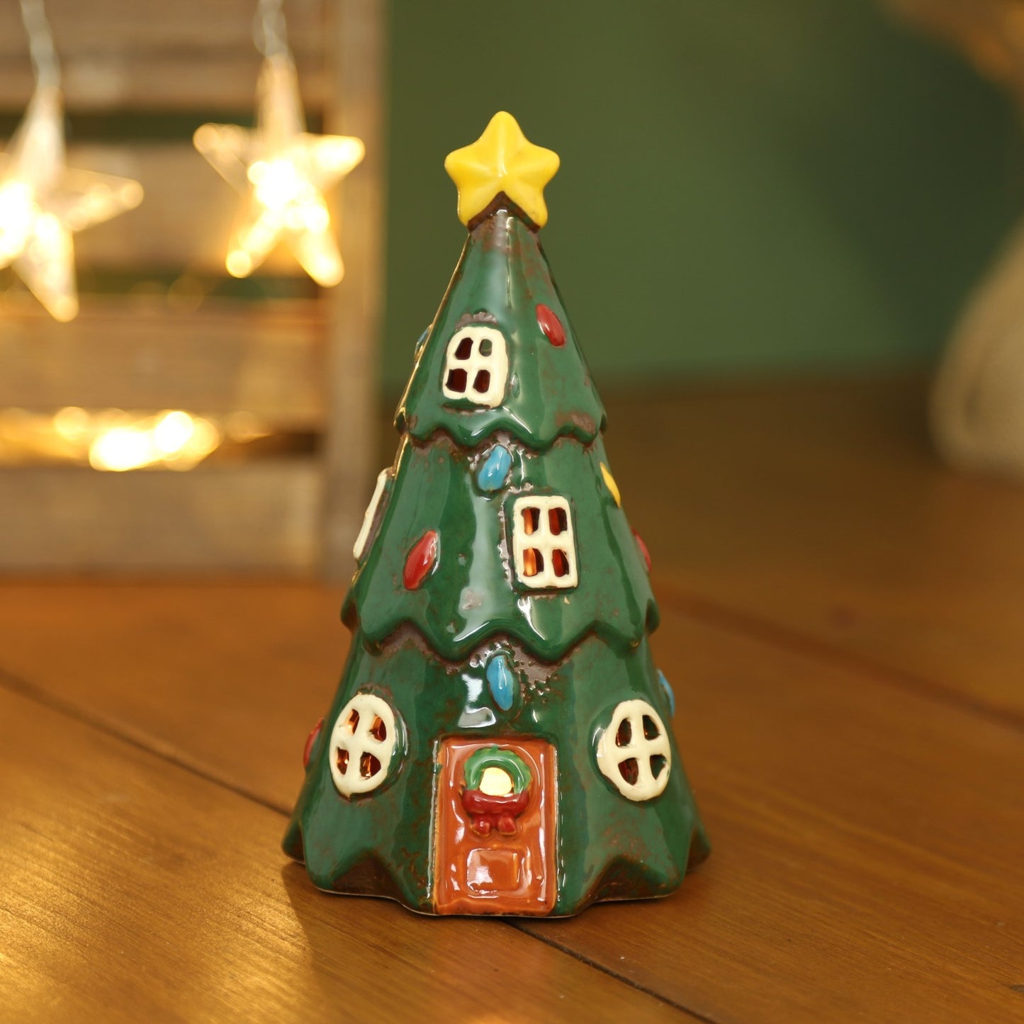 Ceramic Green Tree Tealight Holder Festive Christmas Xmas Ornament Decor Gift