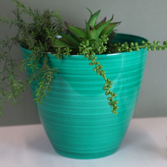 30cm Large Plastic Round Green Gloss Planter Plant Flowers Pot Cover