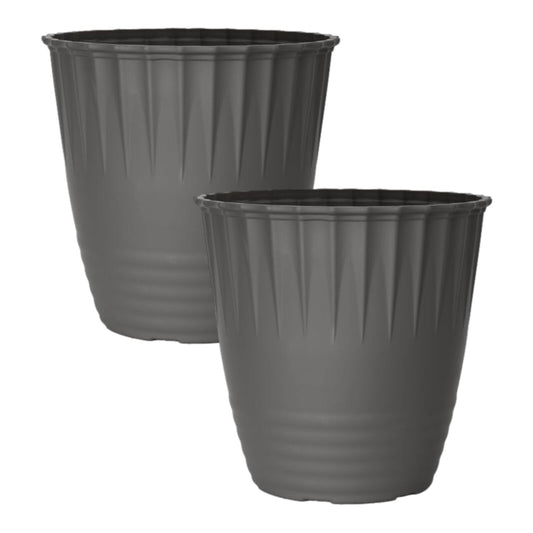 Round Plastic Grey Stone Plant Pot 35cm Tall 23L Garden Flower Planter Cover Pot