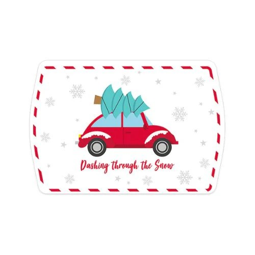 2Pc Christmas Metal Serving Tray Rectangular Festive Car & Gonk Design Party