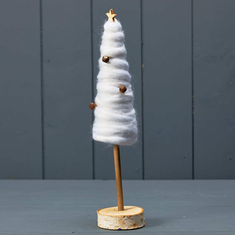 White Cotton Candy Freestanding Christmas Tree Table Top Wooden Base Decor