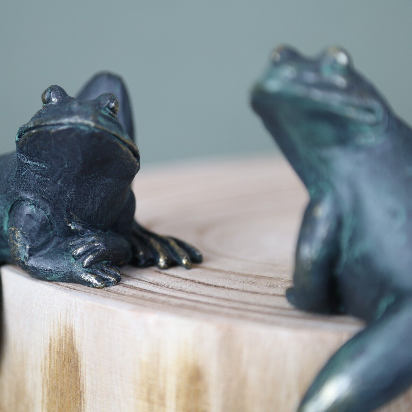 2Pc Climbing Frogs Shelf Sitting Bronze Effect Resin Animal Sculptures Gift
