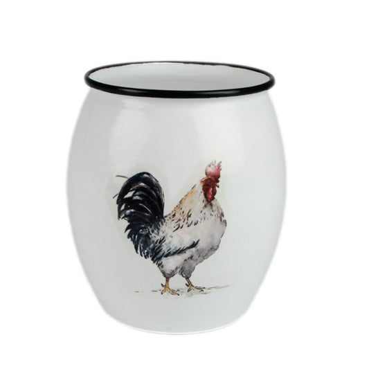 Metal Enamel Chicken Kitchen Jar Cockerel Utensils Home Kitchen Storage Holder