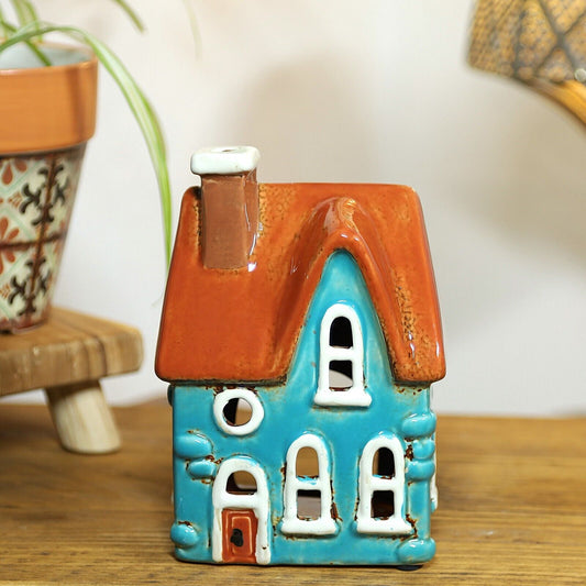 Ceramic Tealight Candle Holder Cottage Shaped House Cottage Gift Xmas Festive