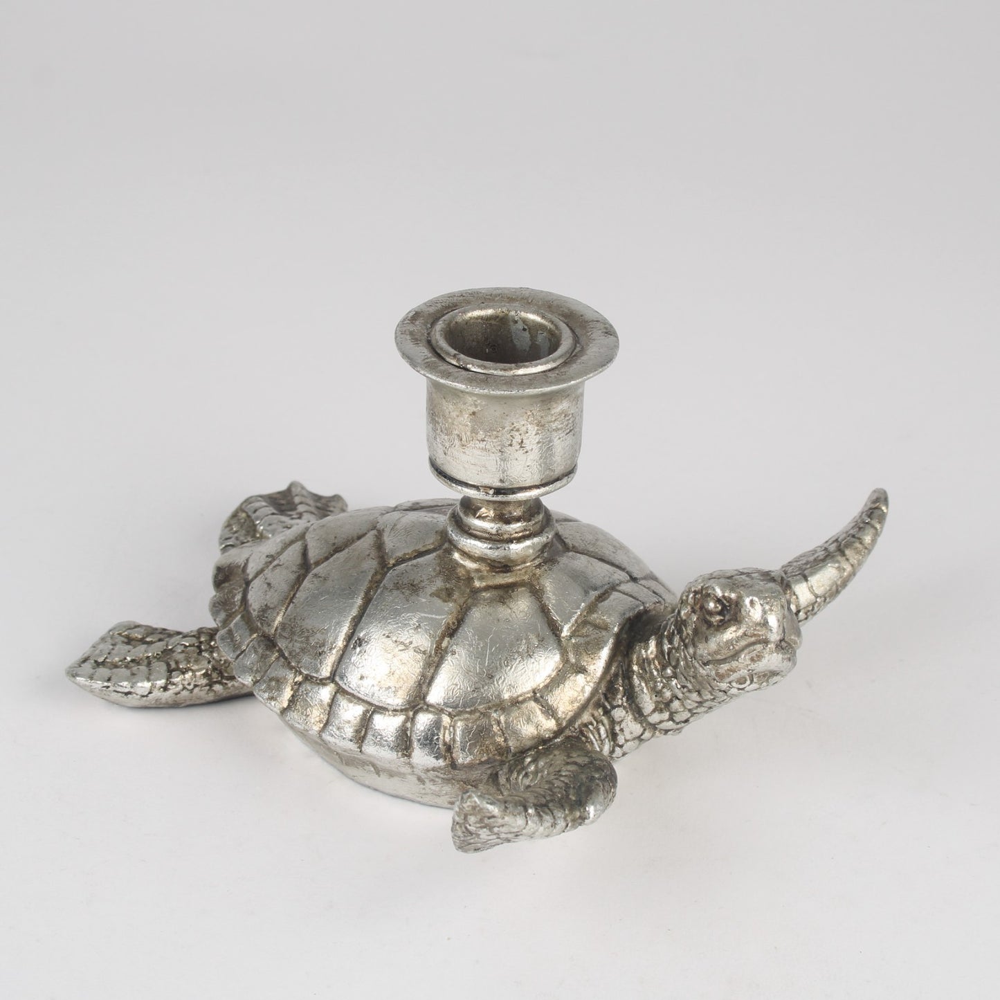 Resin Silver Turtle Taper/Dinner Candle Stick Holder Animal Statue Antique Gift