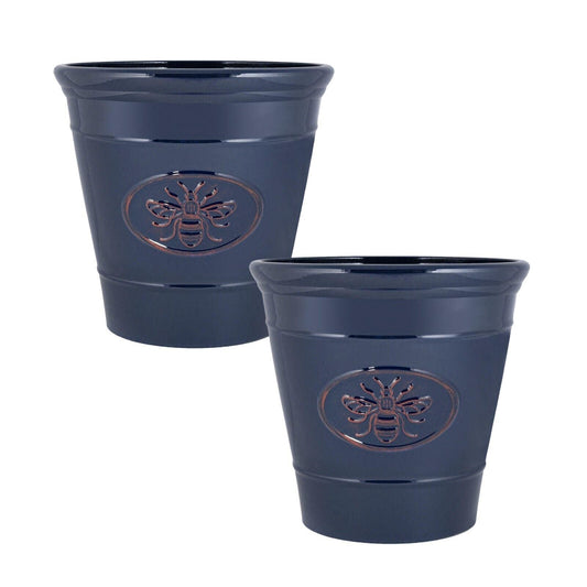 2Pc Plastic Plant Pot Bee Embossed 30cm Flower Pot 14L Glossy Garden Planter