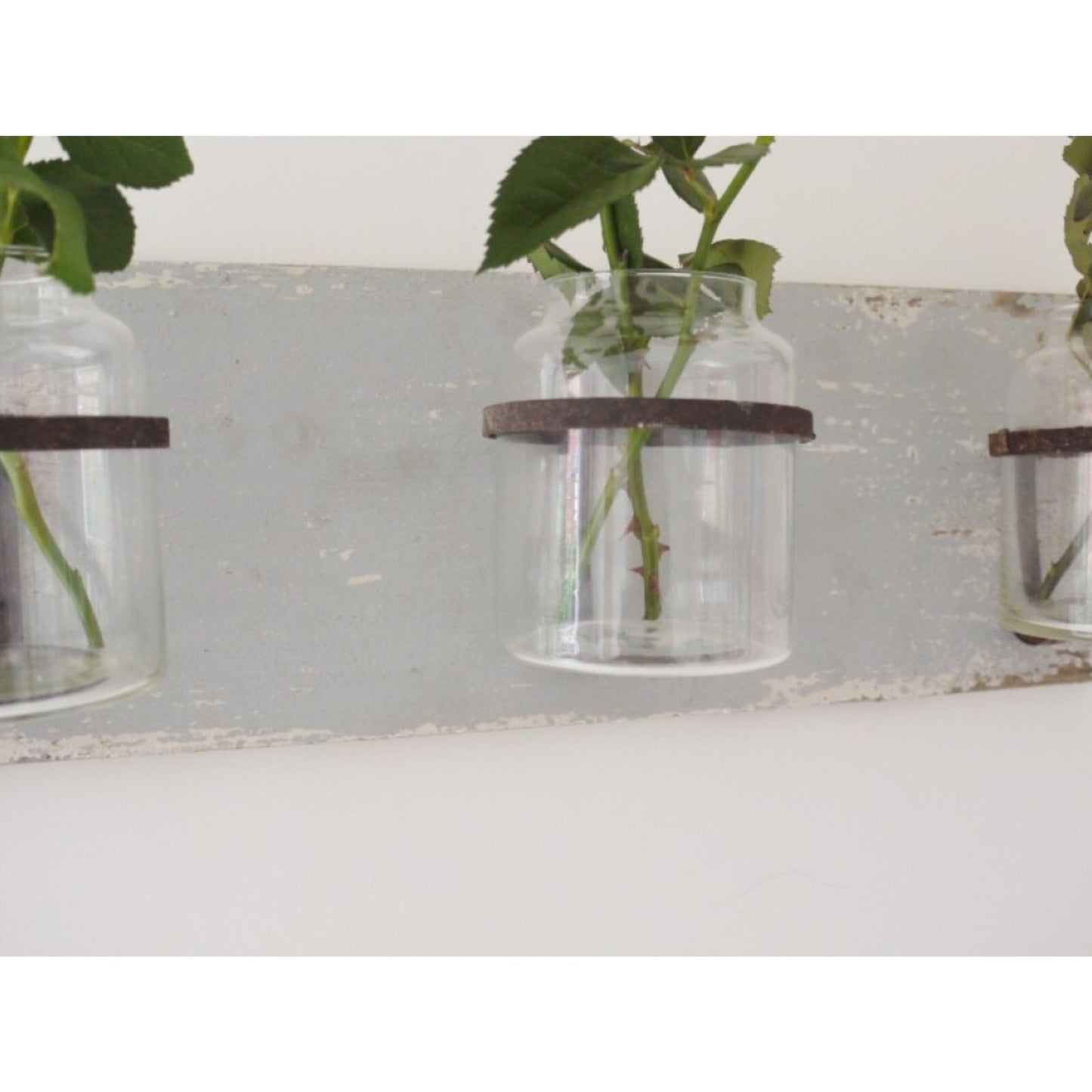 3Pc Glass Jars on Wooden Base Wall Mounted Flower Holder Vase Home Decor Gift