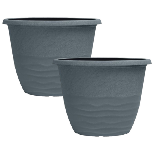 Planter Set of 2 Round 30cm Garden Plant Pot Country Lead Grey Deco Flower Cover