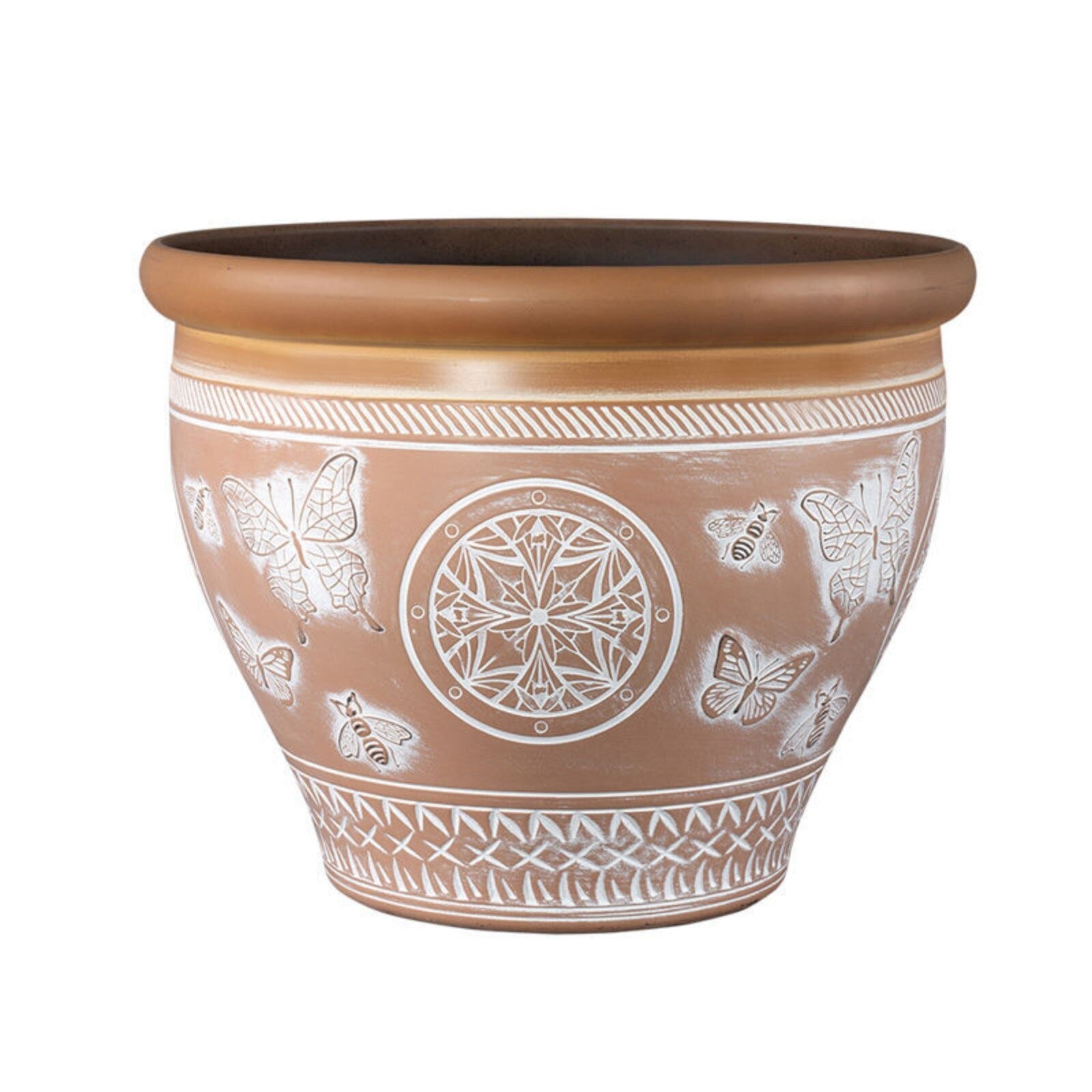 Plastic Terracotta Plant Pot 30cm Outdoor 11L Geometric Butterfly Patterned Pot