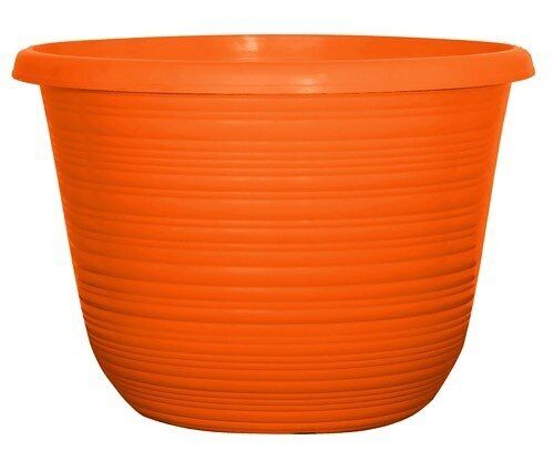 Garden Planter Set of 2 Bright Orange Plastic Plant Pot 25cm Round Tub 5.7L