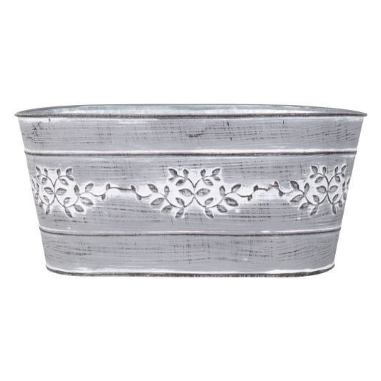 Grey Metal Leafy Vine Trough Tin Planter 26cm Indoor Garden Flower Plant Pot