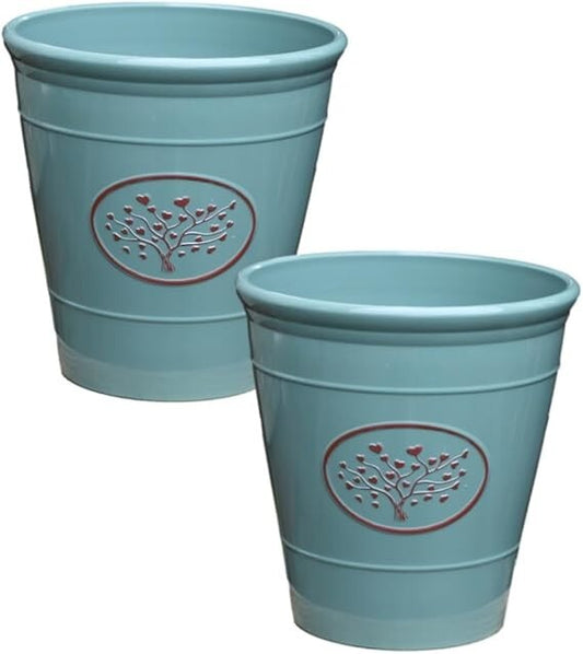 2Pc Plastic Olive Green Planter 30cm Round Outdoor 14L Gloss Garden Plant Pot