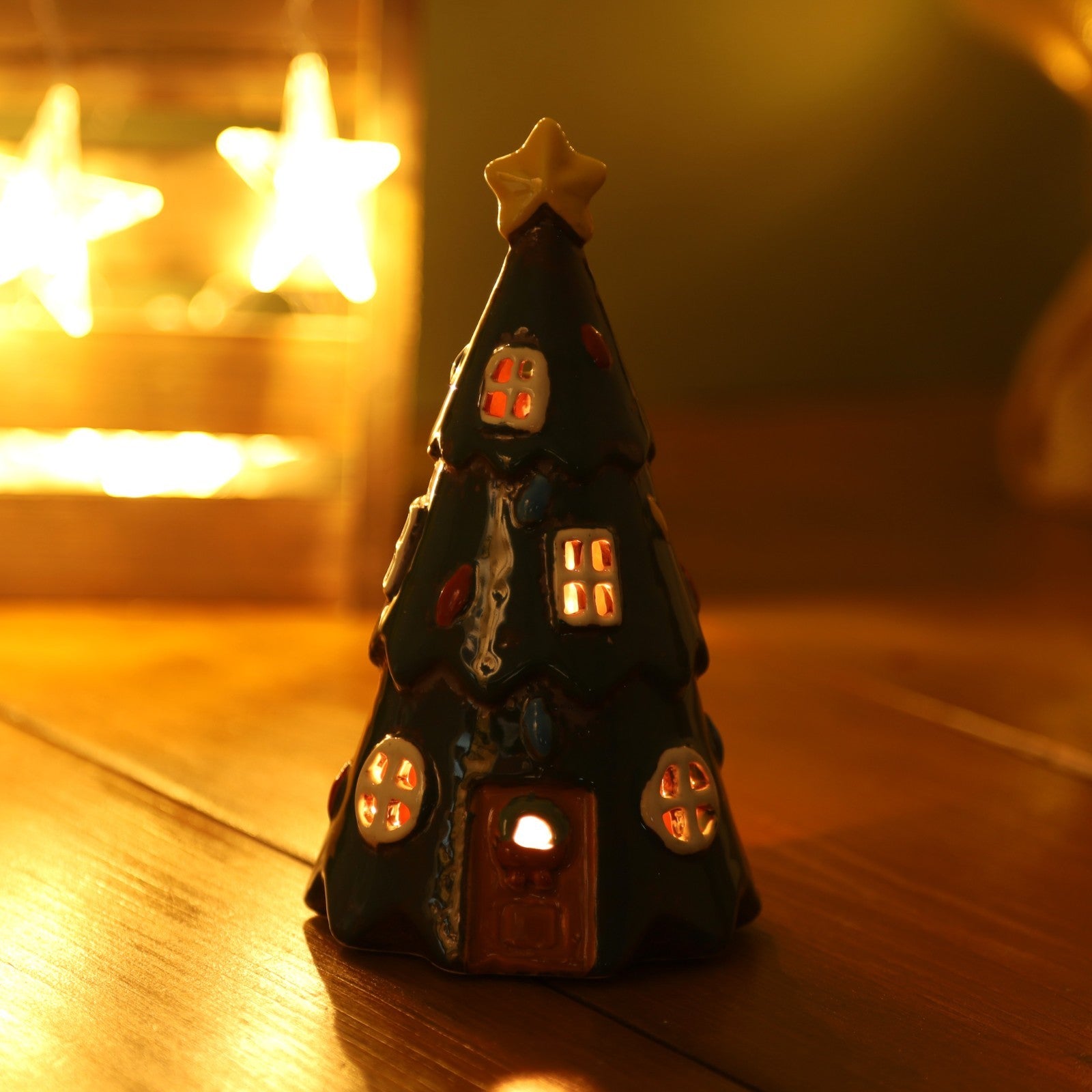 Ceramic Green Tree Tealight Holder Festive Christmas Xmas Ornament Decor Gift