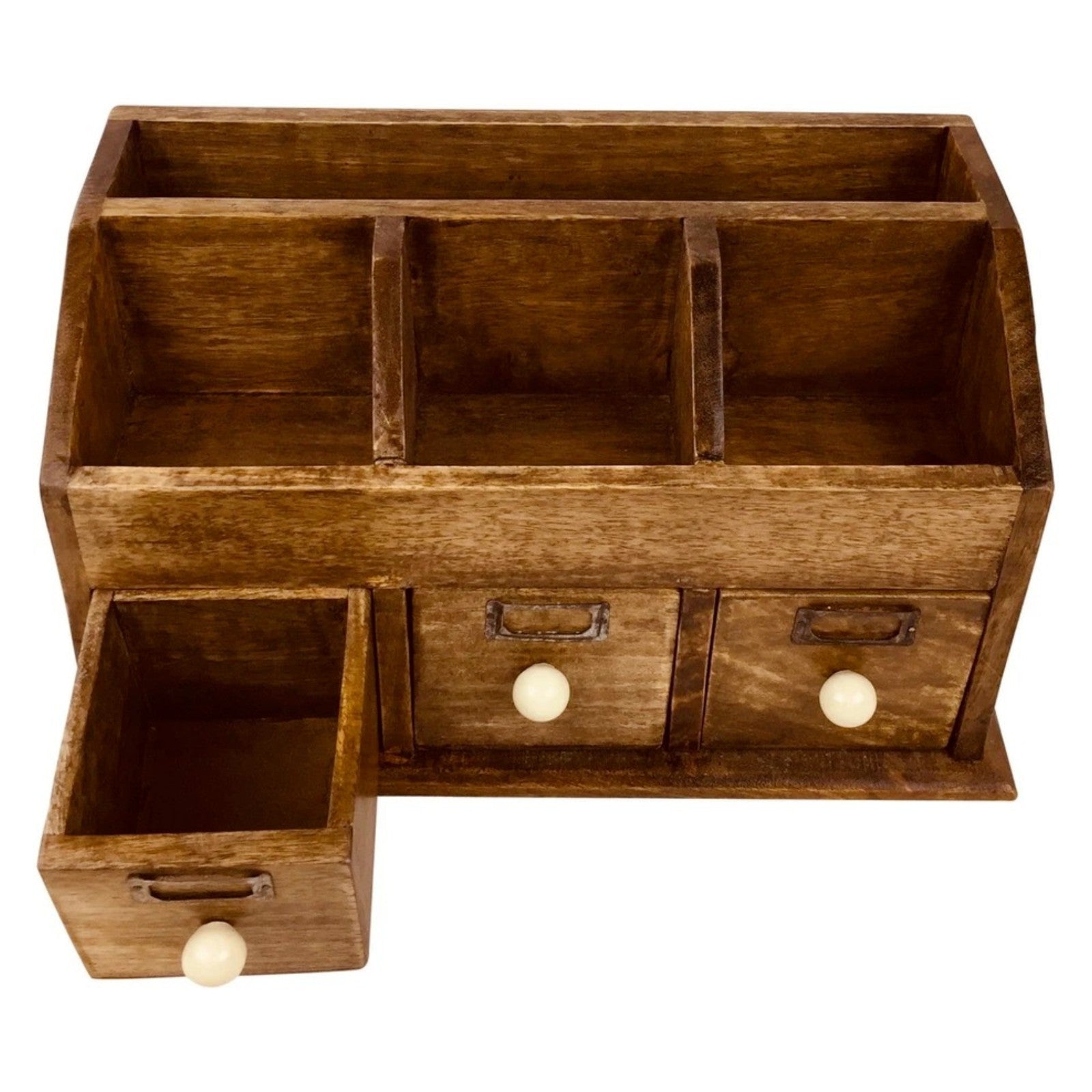 Rustic Wooden Desk Organiser Drawers Desktop Stationery Storage Box Tidy Office
