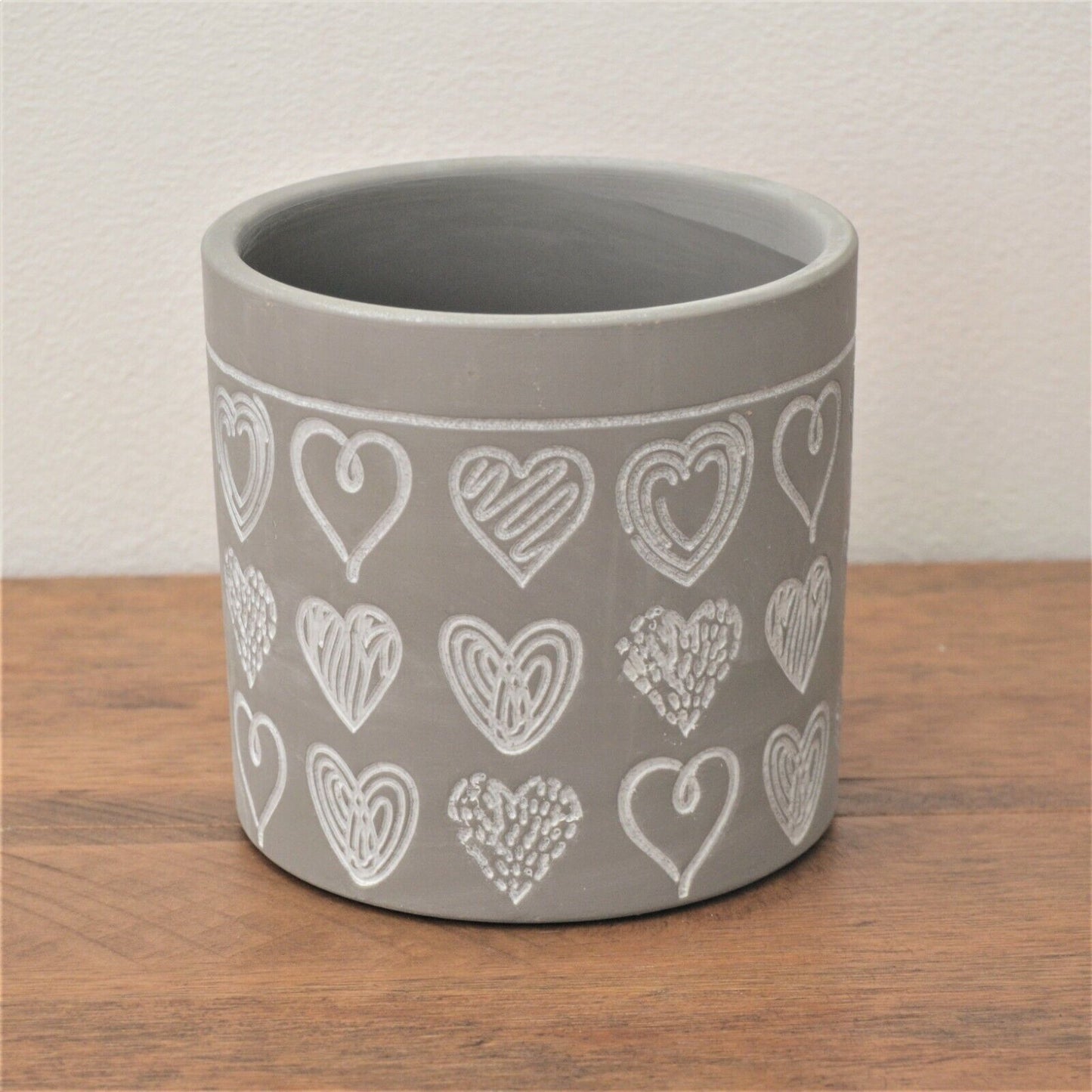 13.5cm Grey Hearts Scribble Ceramic Indoor Plant Pot Holder Herb Cover Planter