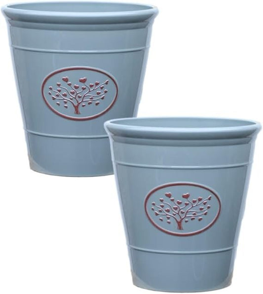 2Pc Plastic Olive Grey Planter 30cm Round Outdoor 14L Gloss Garden Plant Pot