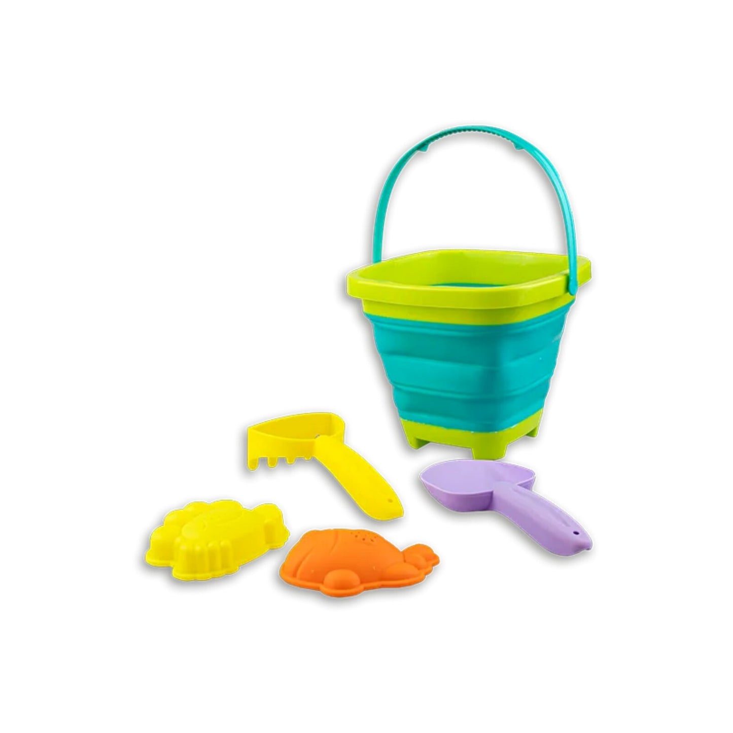 Sand Beach Foldable Bucket 5Pc Tools Set Plastic Garden Toys Kid Outdoor Toy Set