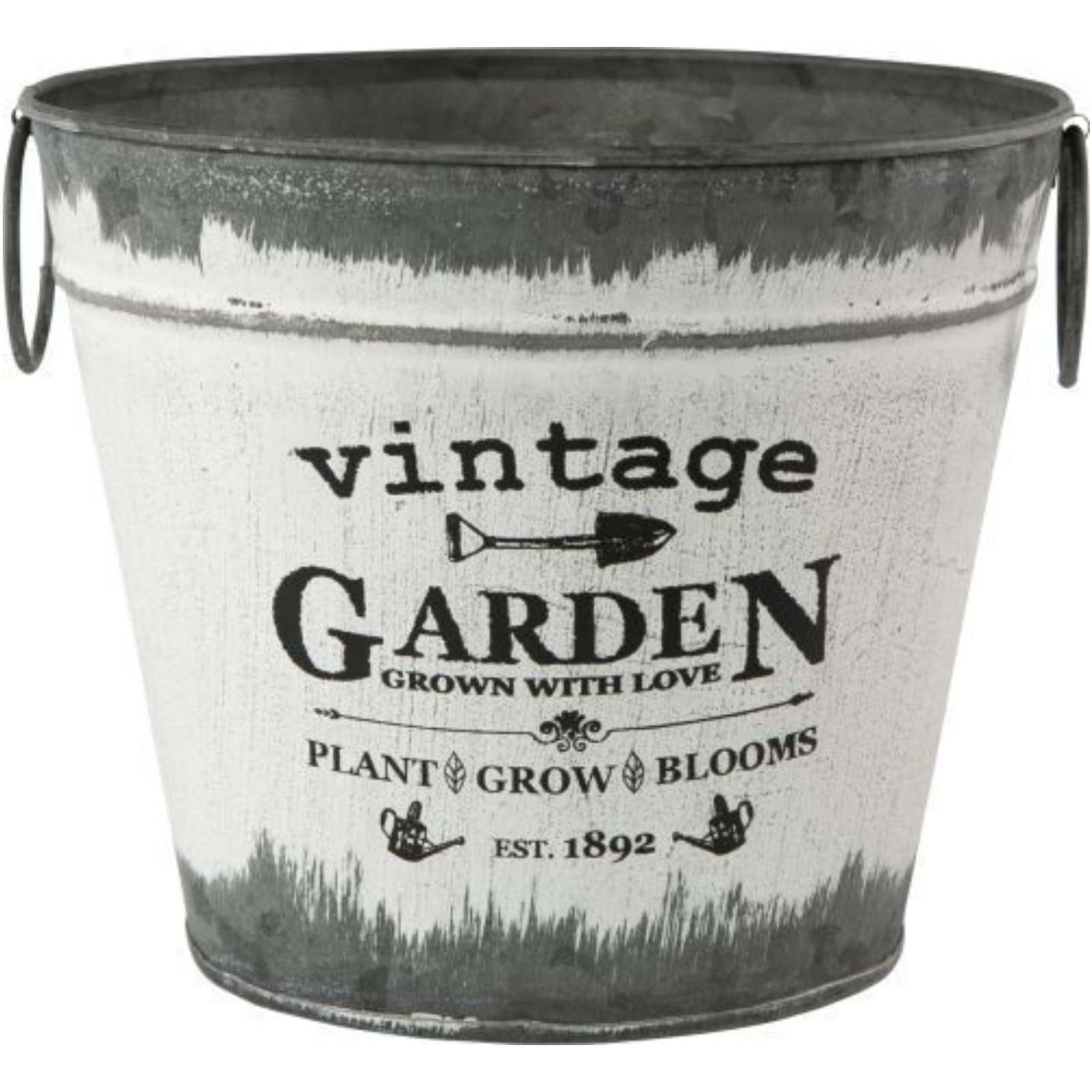 2Pc Vintage Garden Metal Tin Pail 20cm Plant Pot Handles Grey Planter Decor