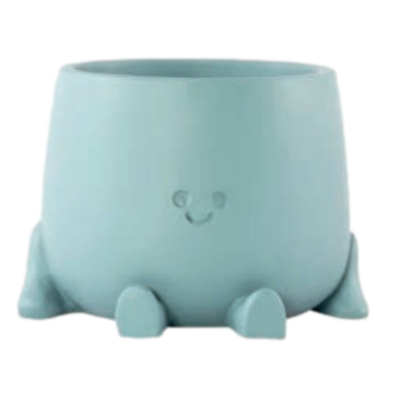 Cement Blue Plant Pot Cover Happy Face Indoor 15cm Planter Holder Home Decor