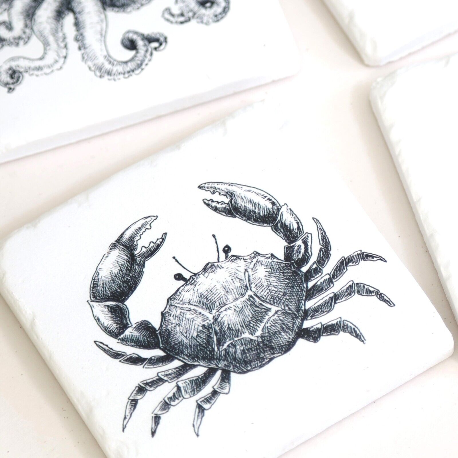 Ceramic Mono Coasters Set of 4 Sea Creatures Cork Backed Coasters Table Mats