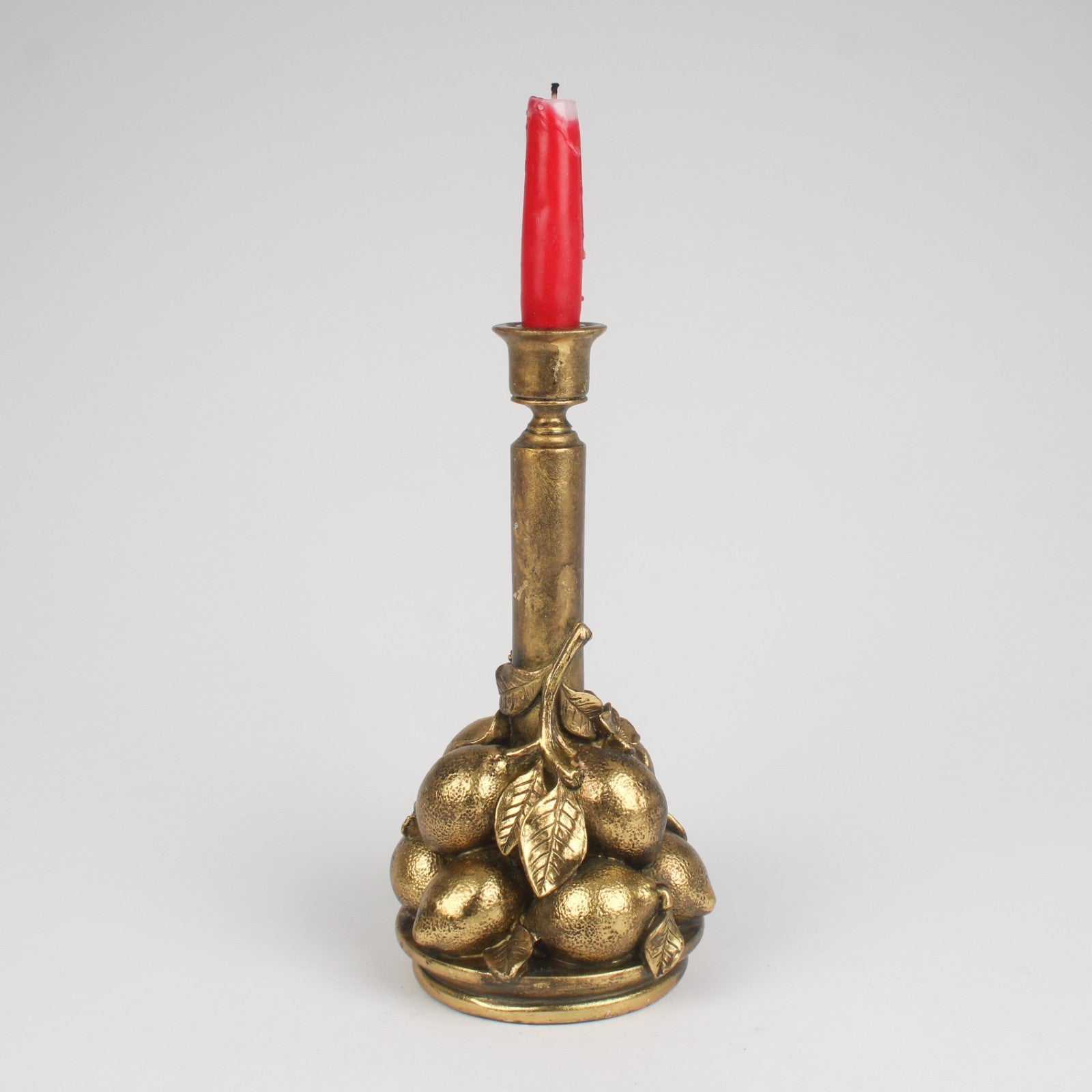 Resin Antique Gold Lemons Candlestick Taper/Dinner Candle Holder Table Decor