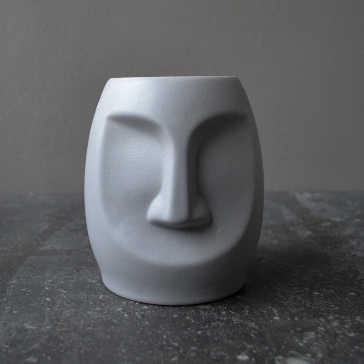 White Grey Ceramic Round Easter Island Pagan Face Decorative Oil Wax Melt Burner
