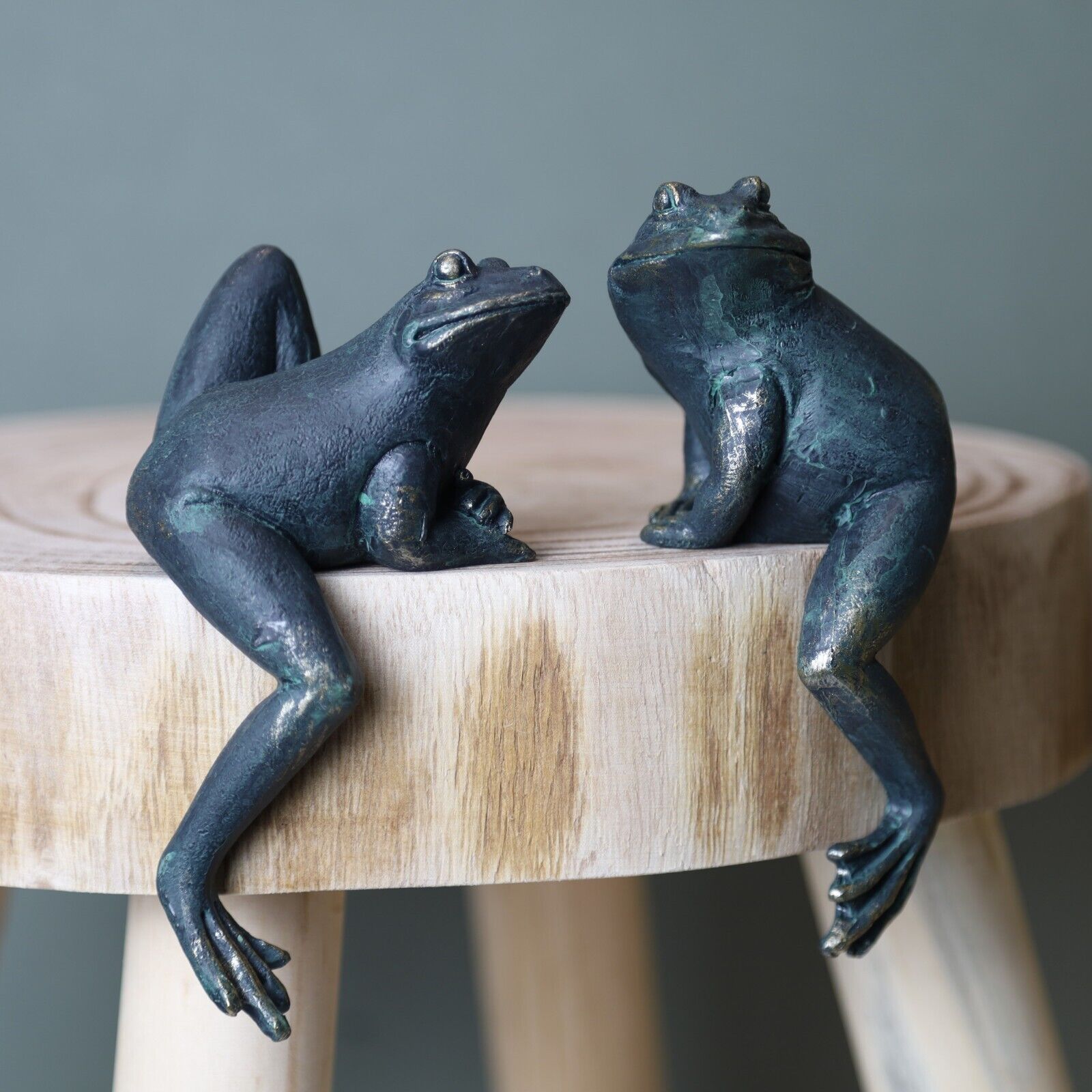 2Pc Climbing Frogs Shelf Sitting Bronze Effect Resin Animal Sculptures Gift