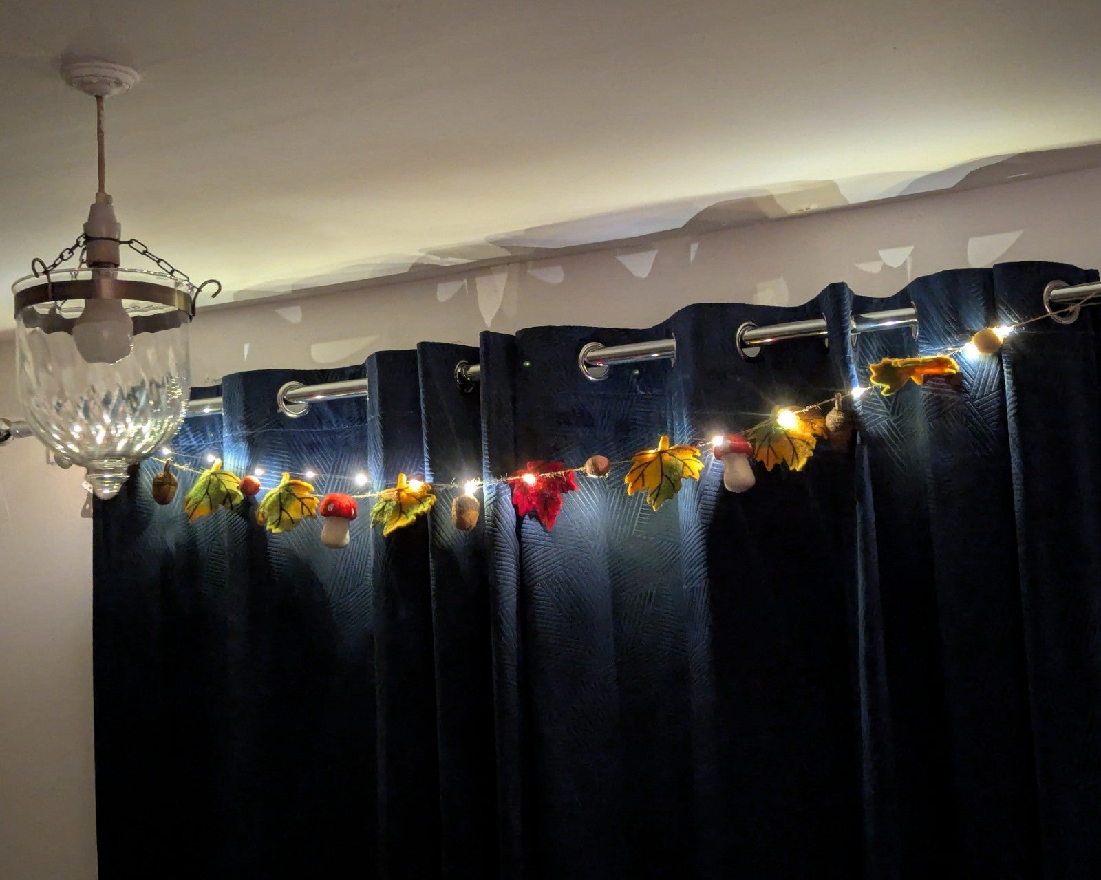 Autumn Garland Fall Leaves Toadstool Mushrooms Felt Balls Bunting Fall Halloween