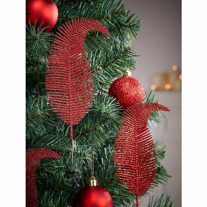 8 Pcs 22cm Christmas Xmas Tree Decoration Clip On Feathers Glittery Baubles 