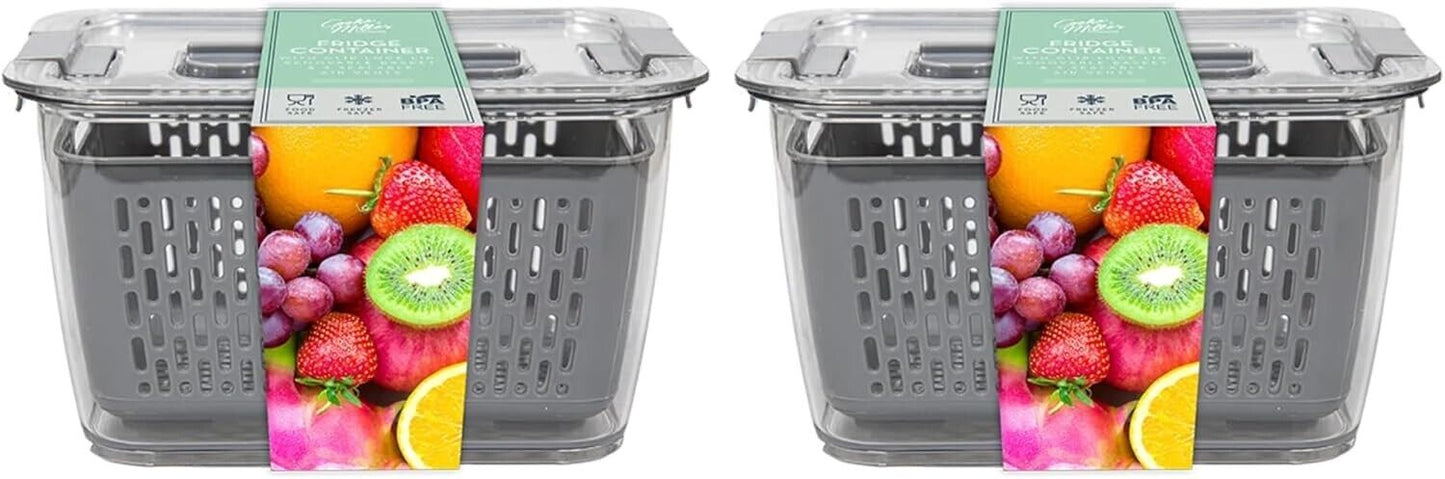 2Pc Fridge Container with Removeable Basket Fresh Fruit Vegetable Storage Box