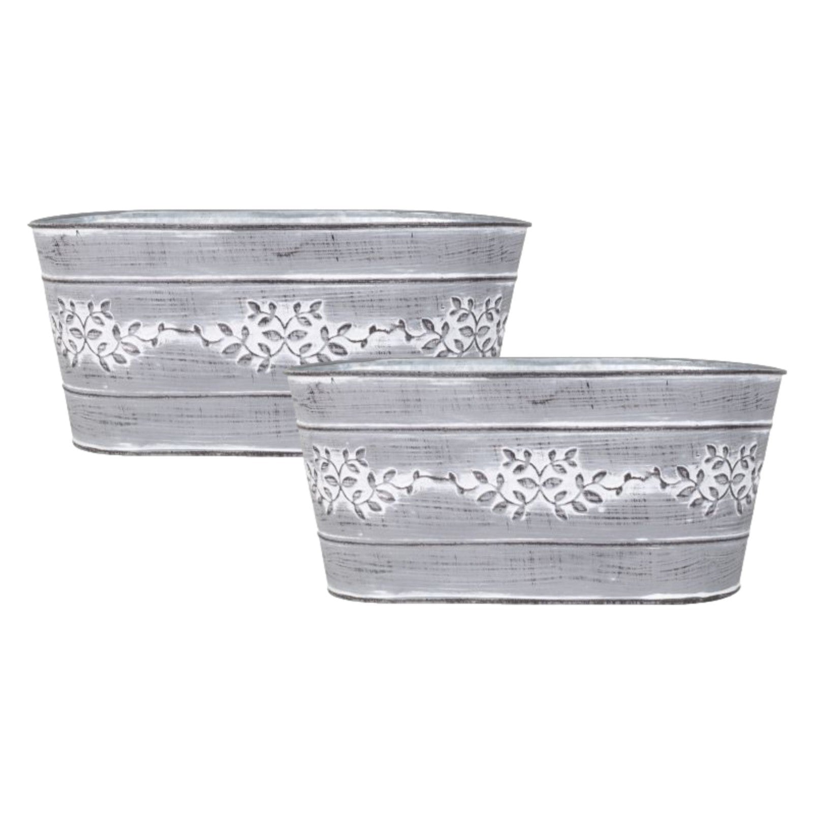 Grey Metal Leafy Vine Trough Tin Planter 26cm Indoor Garden Flower Plant Pot