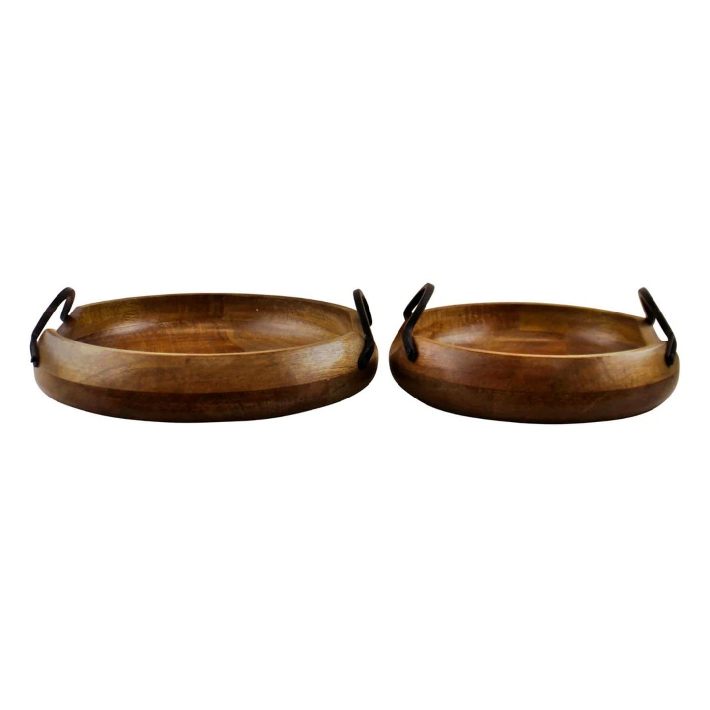 2Pc Wooden Display Bowls Mango Wood Bowls With Metal Handles Fruit Trinket Bowl