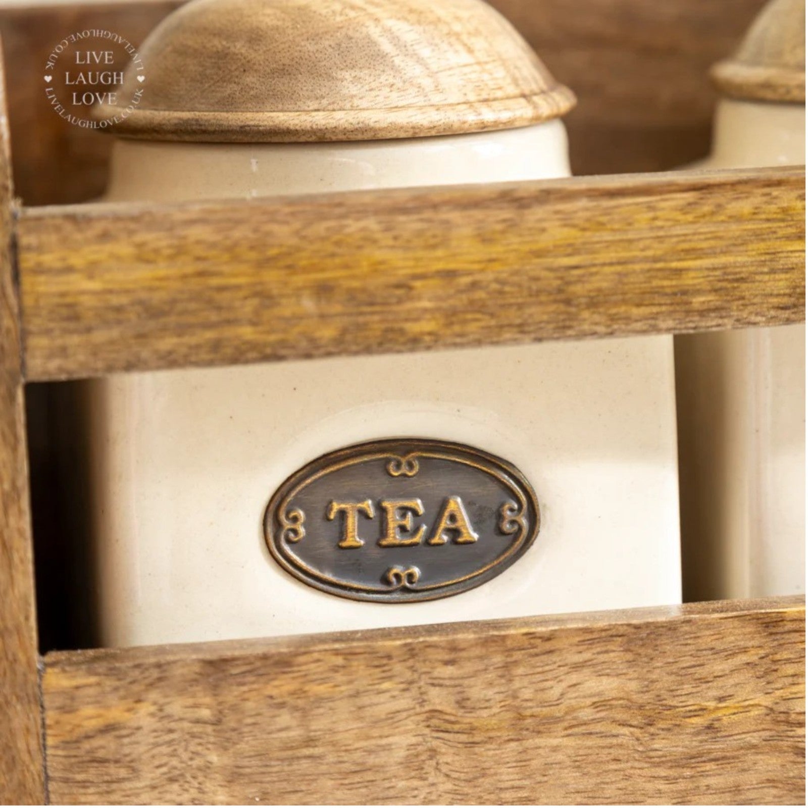 Rustic Wooden Kitchen Wall Rack 3 Ceramic Tea Coffee Sugar Jars Paper Roll Bar