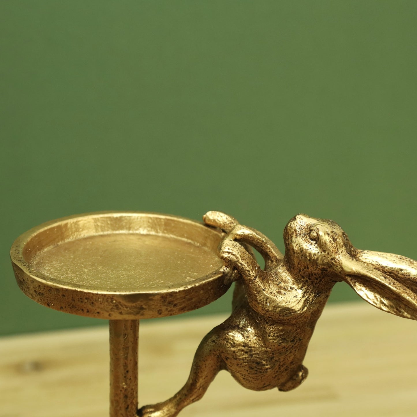 Cast Iron Hare Pillar Candle Holder Antique Gold Rabbit Candle Stand Ornament